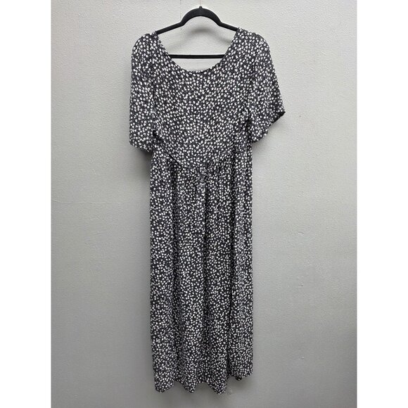 Kathi Lee Dress Womens Large Floral Short Sleeve Midi Rayon Pockets Tie Waist - Picture 4 of 8